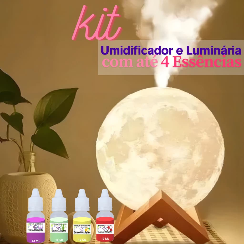 Umidificador Lua 3D GIGANTE 1500ml luminária kit com + 1 ou 2 Essências Hidrossolúvel