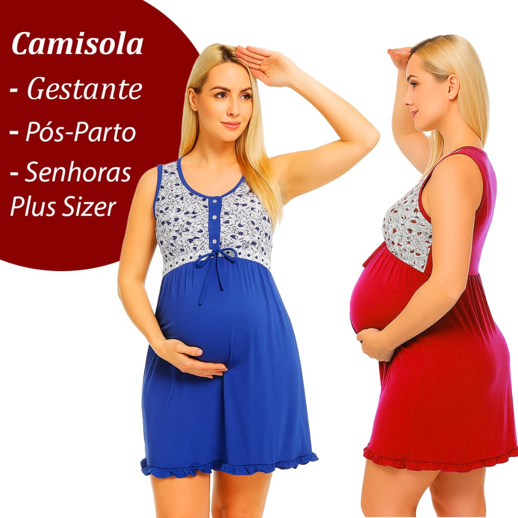 Pijama Camisola Feminina Premium de Amamentação Pós parto Gestantes e  Plus Size