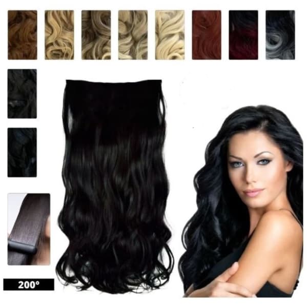 Aplique de Cabelo Tic Tac em Fibra Orgânica Ondulado Preto 70cm idêntico Natural