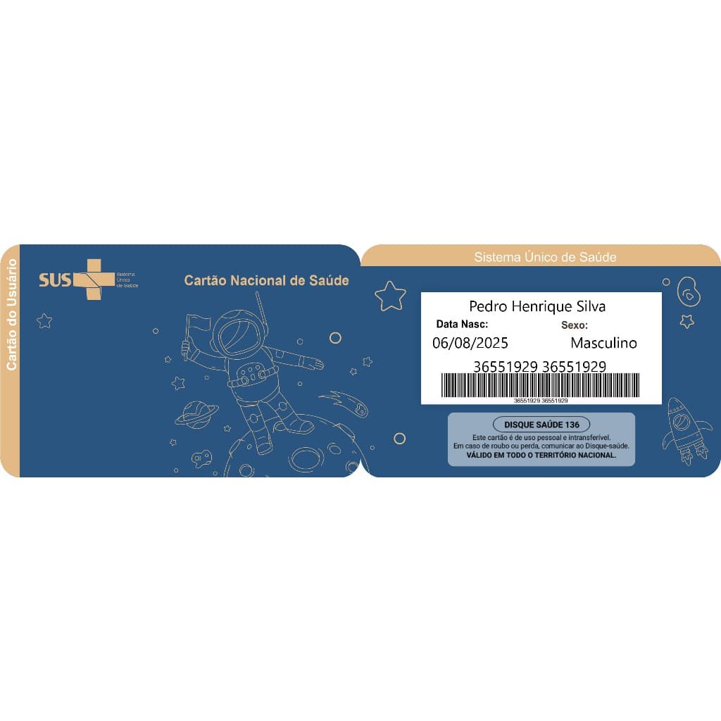 Cartão do SUS Personalizado - MENINO