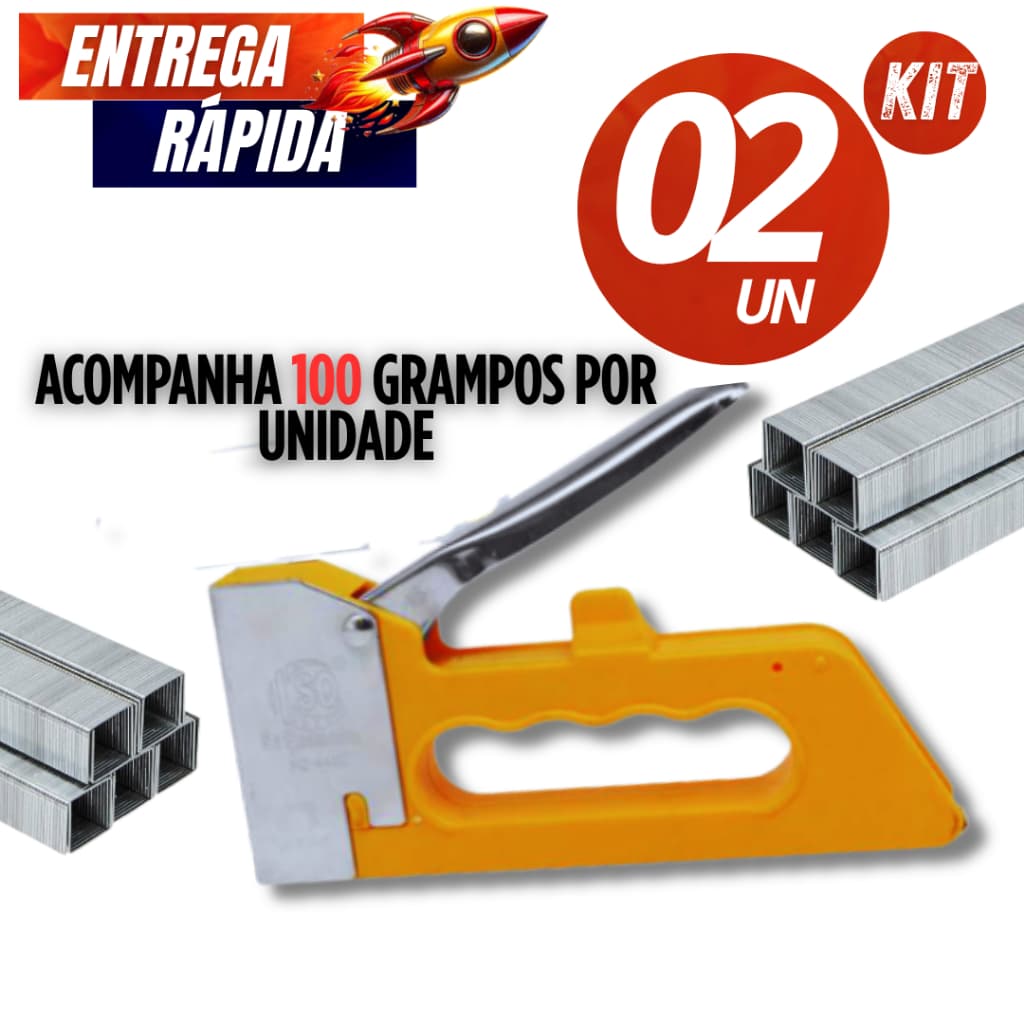 Grampeador para Tapeceiro Pressão Profissional Manual Estilete Inox Máxima durabilidade Premium + 100 grampos