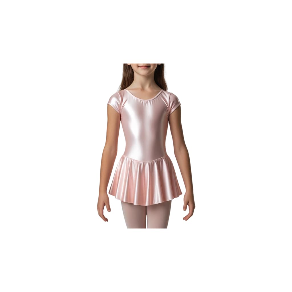 Collant Ballet Body Manga Curta Rosa Com Brilho Saia Embutida - Roupa Balé Infanti