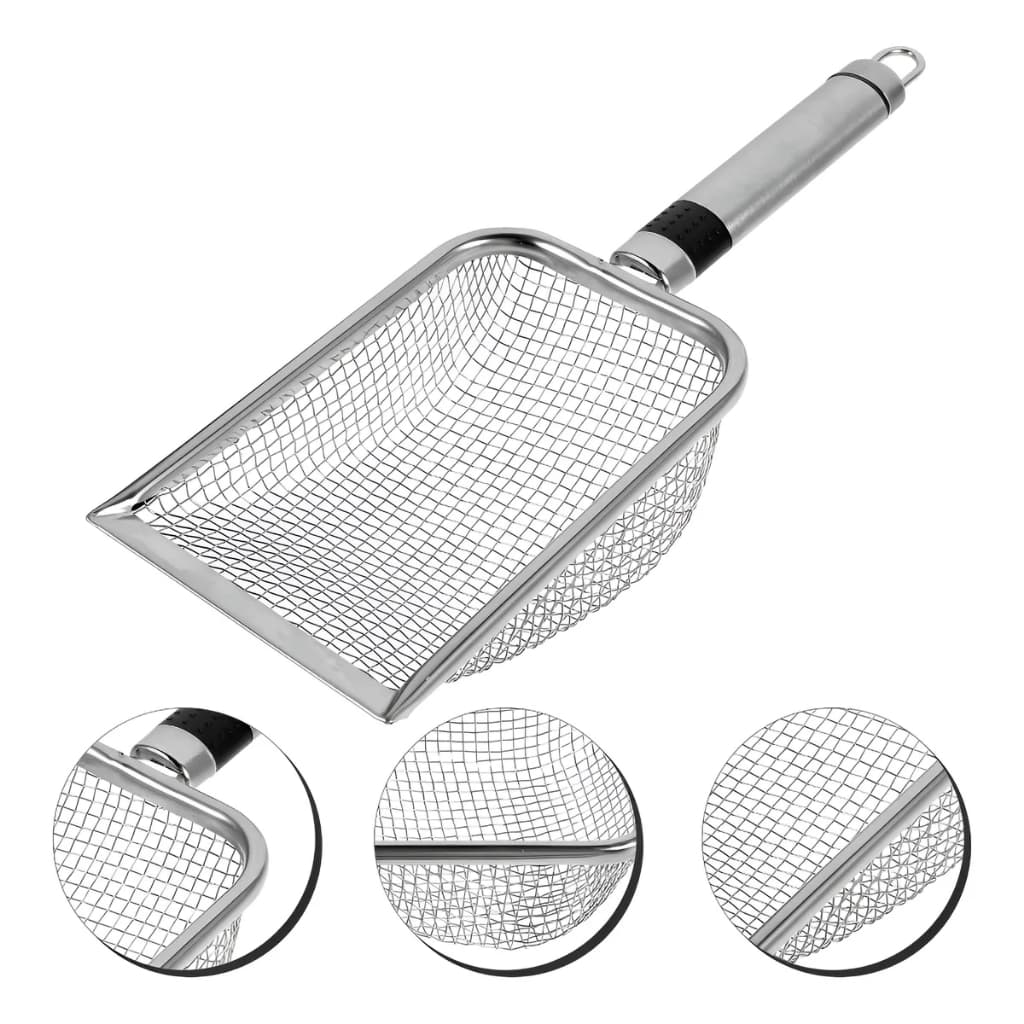 Pá Peneira de Areia Coletora Higiênica Pet Gato Cachorro Lagarto Aço Inox - Caixa de Areia