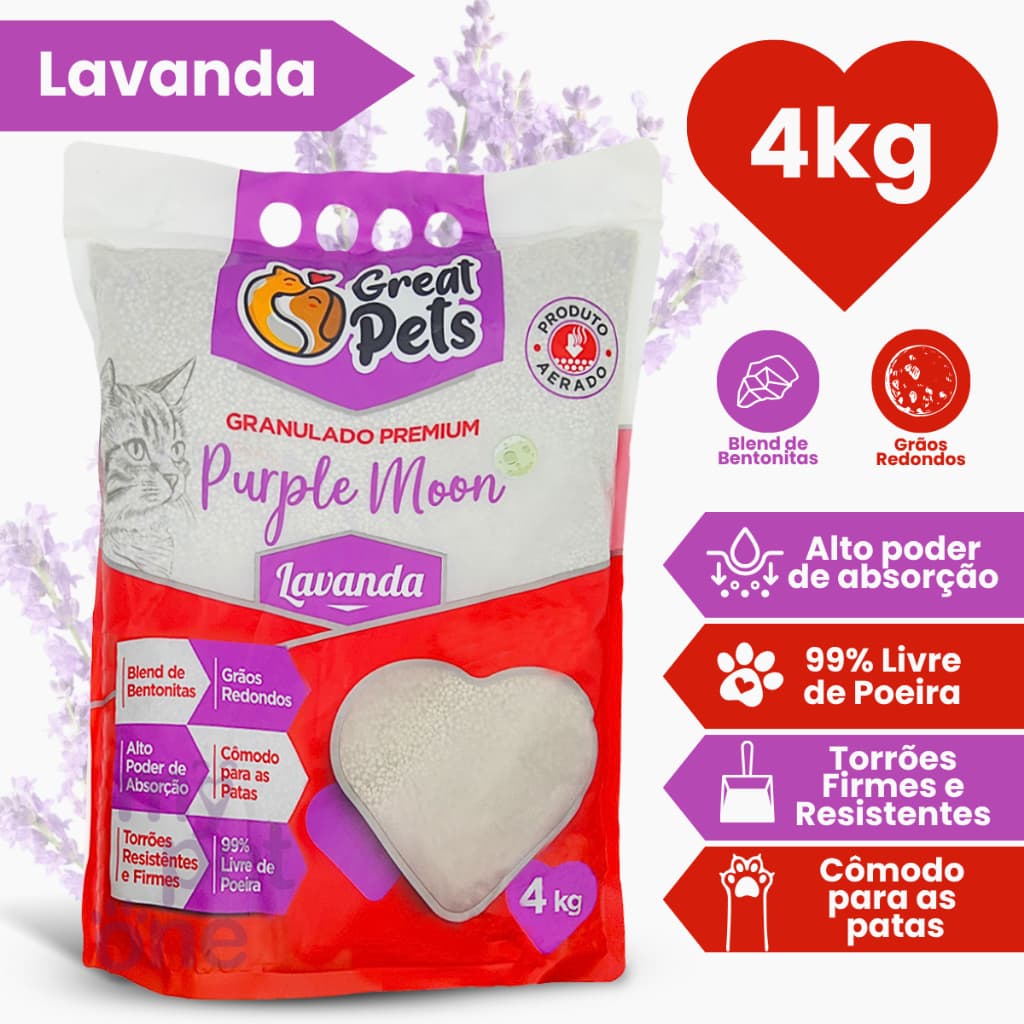 Areia Bentonita Esférica Premium Lavanda Great Pets para Gatos - 4 Kg