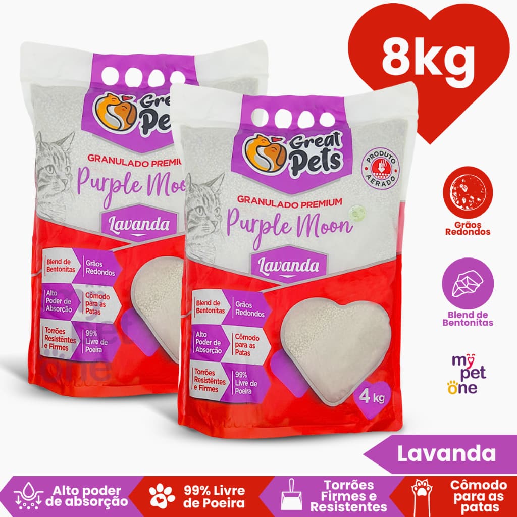 Kit 2 Areia Bentonita Esférica Premium Lavanda Great Pets para Gatos - 8Kg