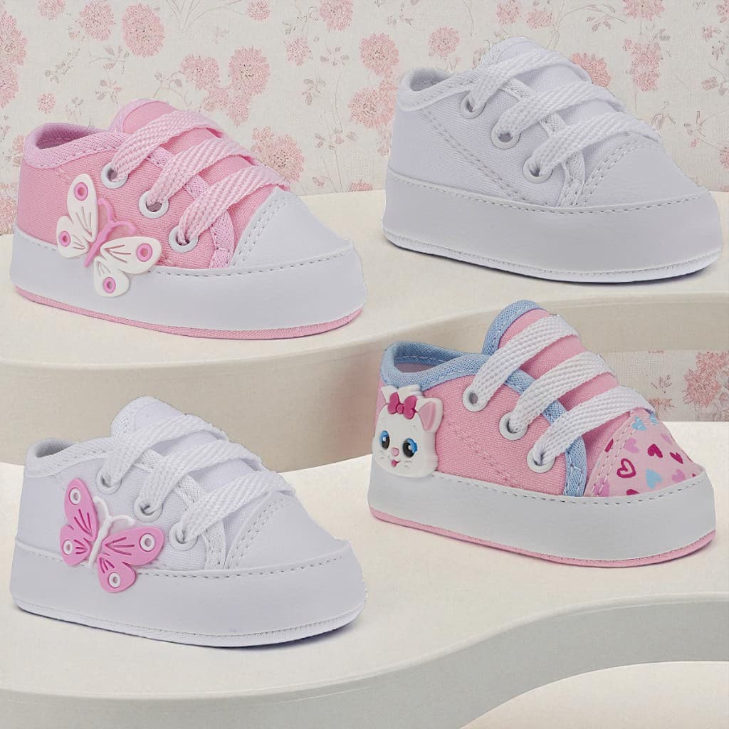 Tênis Sapatinho RN Bebe Menina N° 0 ao 18 Infantil Leve Macio Marca Ginha Store.