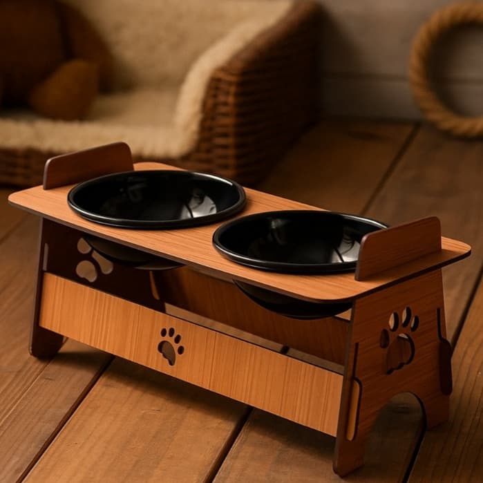 Comedouro Elevado Suspenso Marrom Ou Preto MDF Gato E Cachorro Bebedouro Pet Tendência