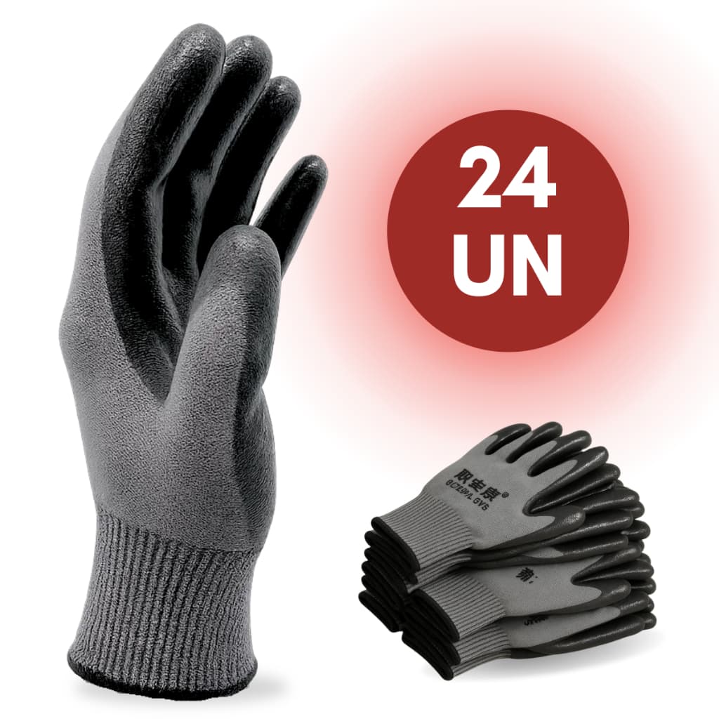 Luva Nitrílica Multitato Antiderrapante Preta Multiuso 24 Pares