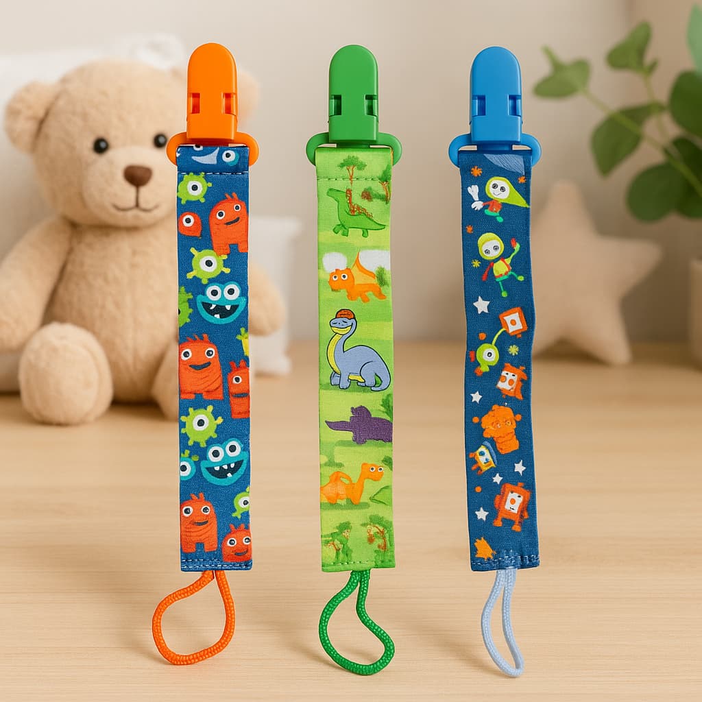 Kit 3 Prendedor de Chupeta Bico para Menino com Presilha e Cordão