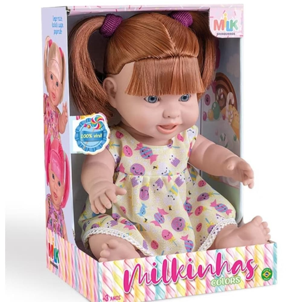 Boneca Milkinha Colors Grande 100% Vinil Super Macia Menina - Milk Brinquedo -