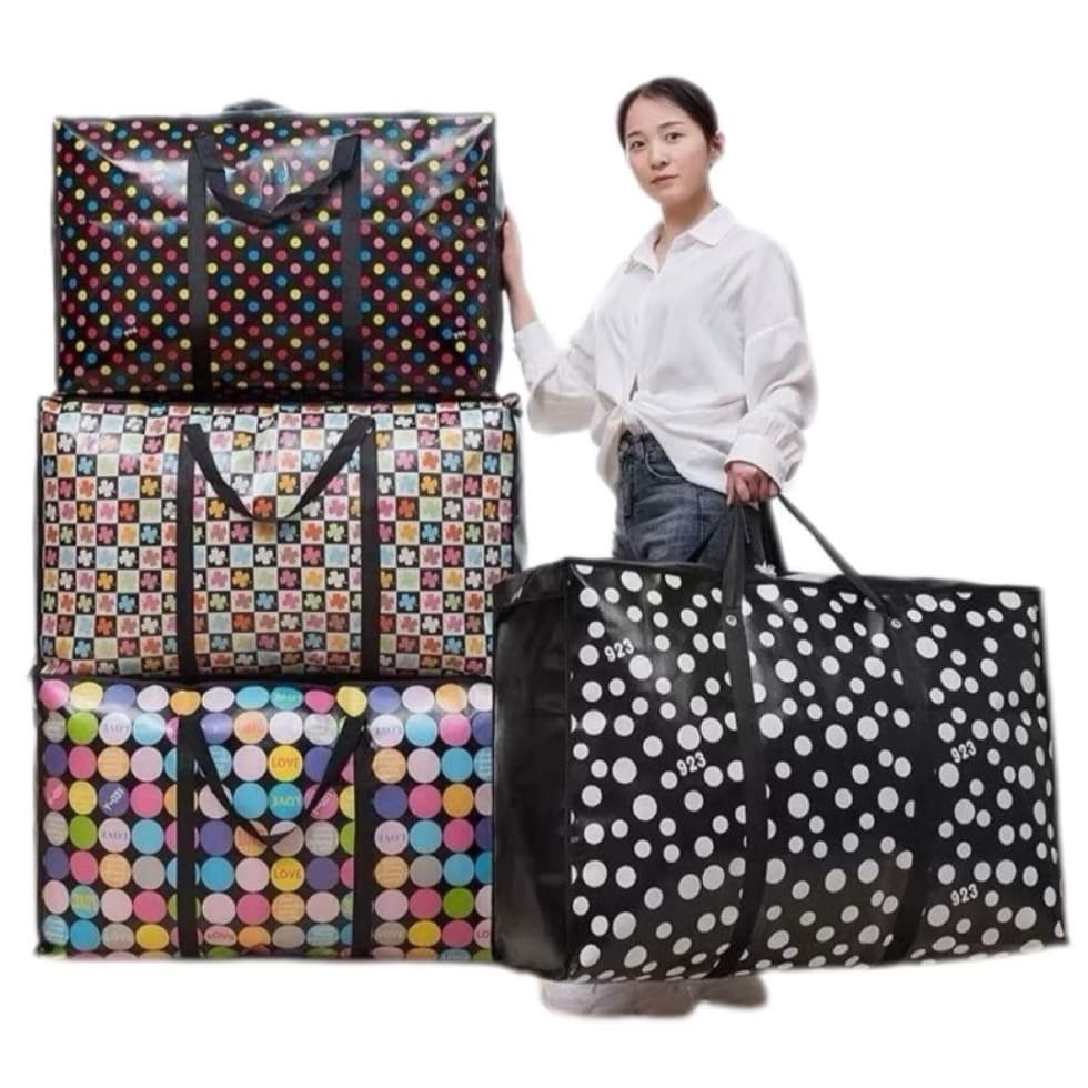 Sacolão Grande Reforçado com Zíper para Viagem, Compras, Mudanças e Organização – Estampas Sortidas