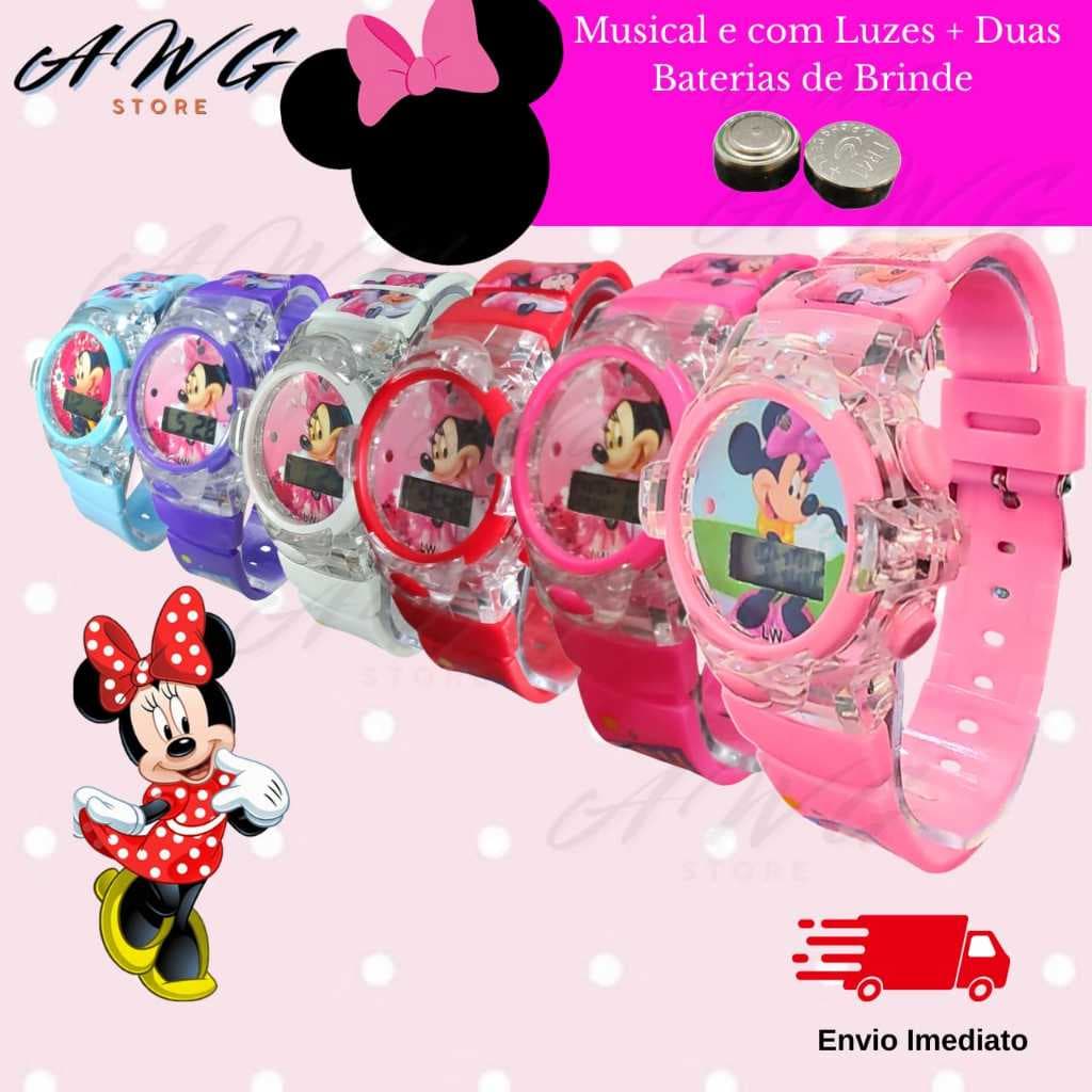 Relógio Minnie Infantil musical menina  Infantil colorido digital divertido Promoção