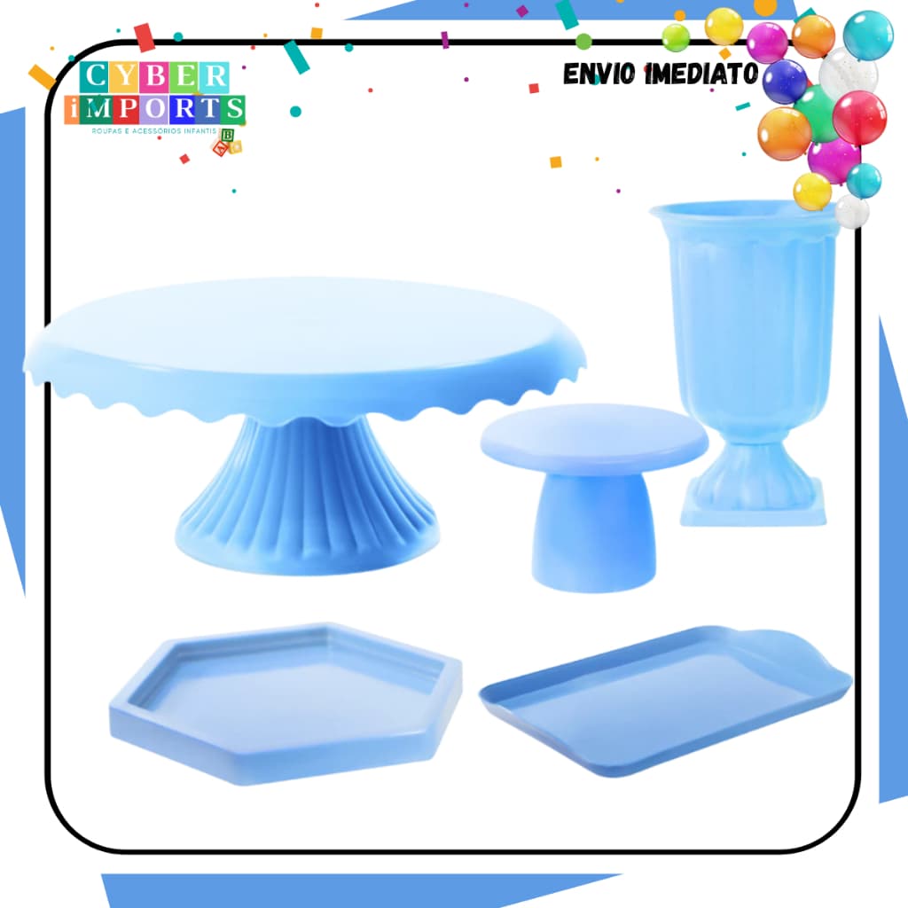 Kit Boleira Novidade de festa com Cake Renda 22cm +1 Vaso grego +1 Mini Slim +1 Mini Sextavada +1 Bandeja 20x13