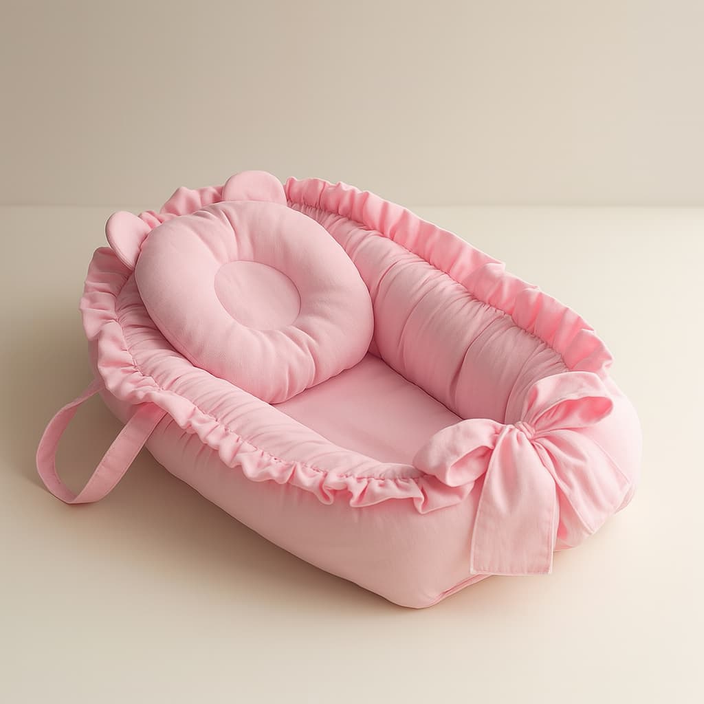 Ninho Redutor de Berço Para Bebê com Travesseiro Anatômico Enxoval Menina Cor Rosa Bebê