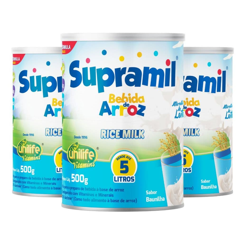 Kit 3 Bebida de Arroz Rice Milk Kids Supramil Baunilha 500g - Unilife