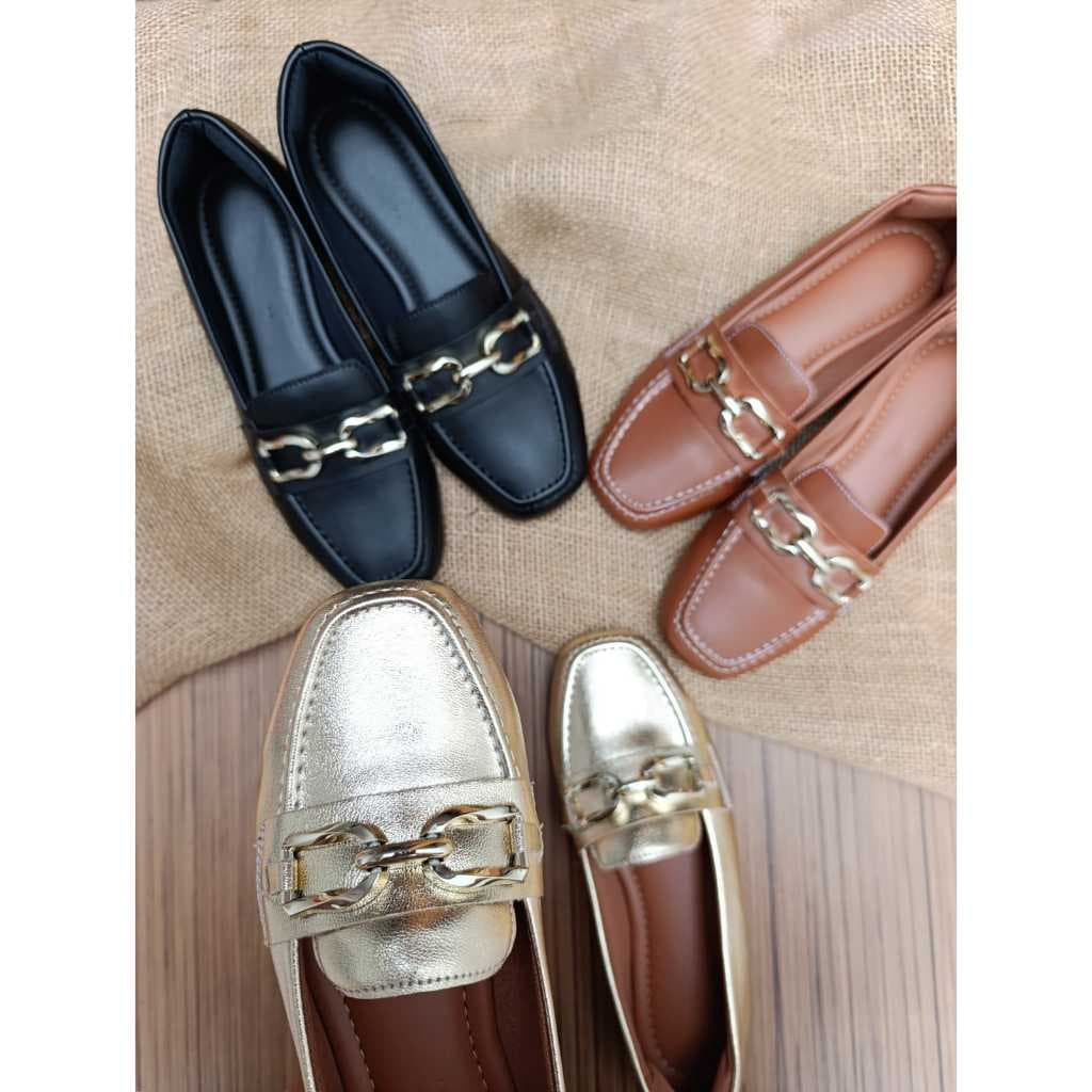 Mocassim Feminino com Corrente sapatilha Feminina, sandalia