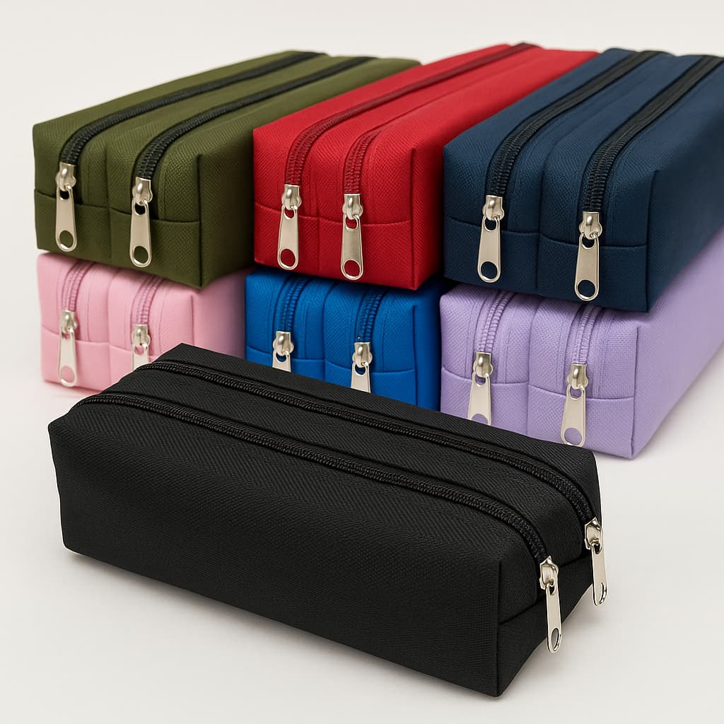 Estojo Duplo Nylon Liso Grande 2 Divisórias Escolar