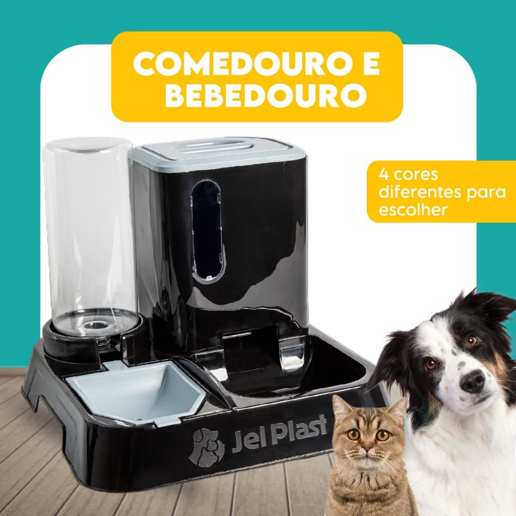 Kit Comedouro e Bebedouro Dupla Função Dispenser De Ração e Porta Petiscos 1 Litro de Água Cães e Gatos