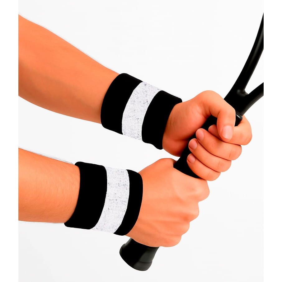 Munhequeira Toalha 2 Unidades Cor Preta e Branca Tam. 8 cm Absorve Suor