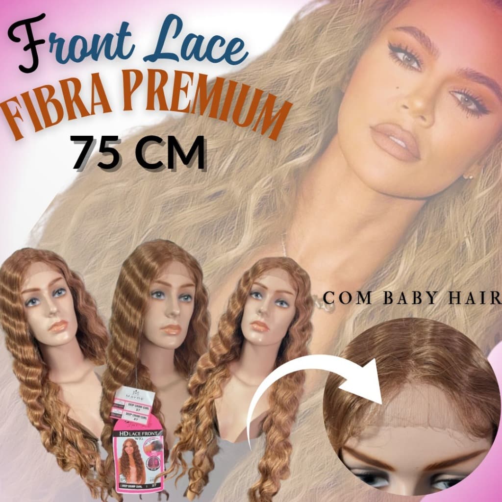 PERUCA FRONT LACE FRISADA - COM BABY HAIR - 75CM COLOCAÇÃO FÁCIL - COM PENTES INTERNOS