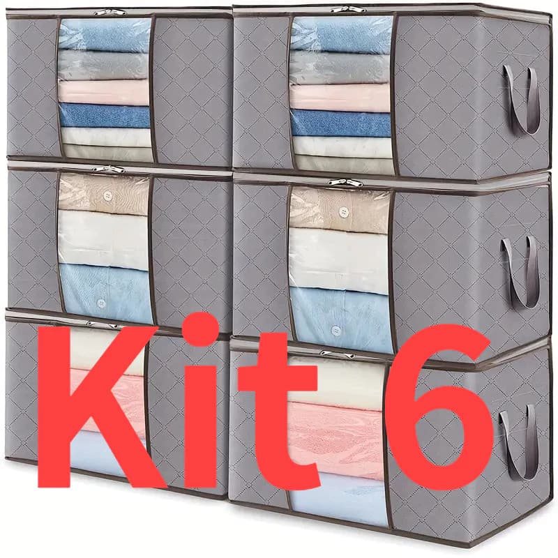 Kit 6 Pecas Caixas Organizadoras de Roupas Calçados Cobertas TNT Com Tampa Ecológico Anti-Poeira Multiuso OG-122-ND