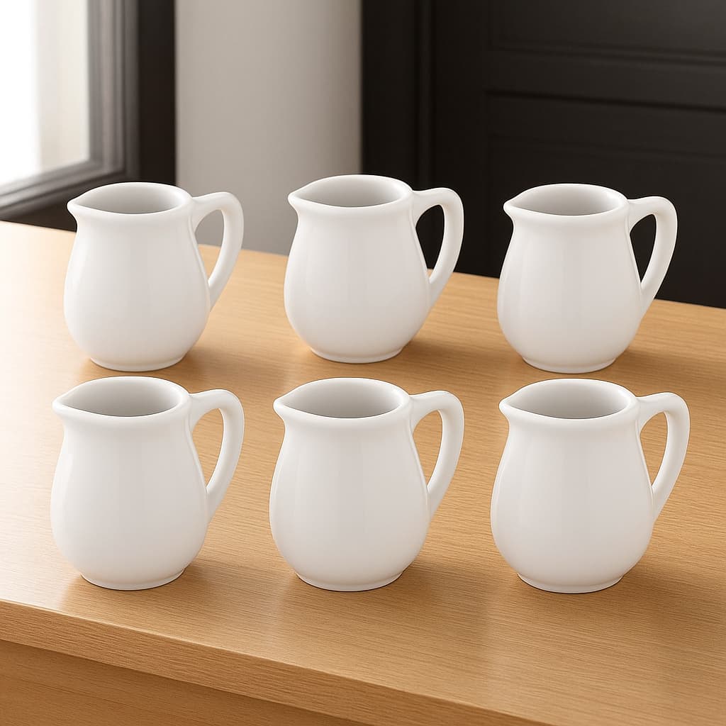 Kit 6 Mini Jarras Porcelana 60ml Molheira Cremeira Leiteira Pequena Branca Delicada Mesa Posta