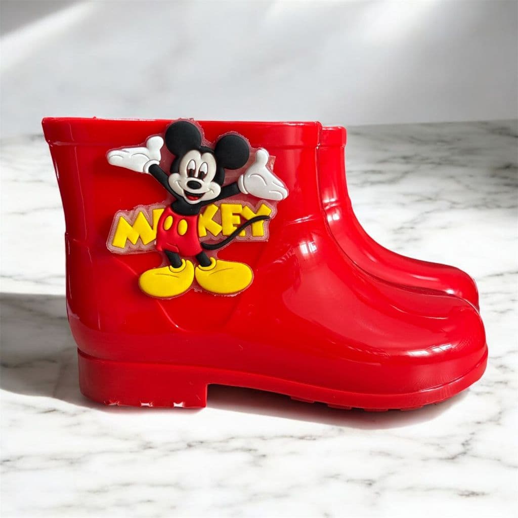 Galocha Bota de Chuva Infantil Mickey Menino Estiloso Juvenil Leve Confortável Impermeável