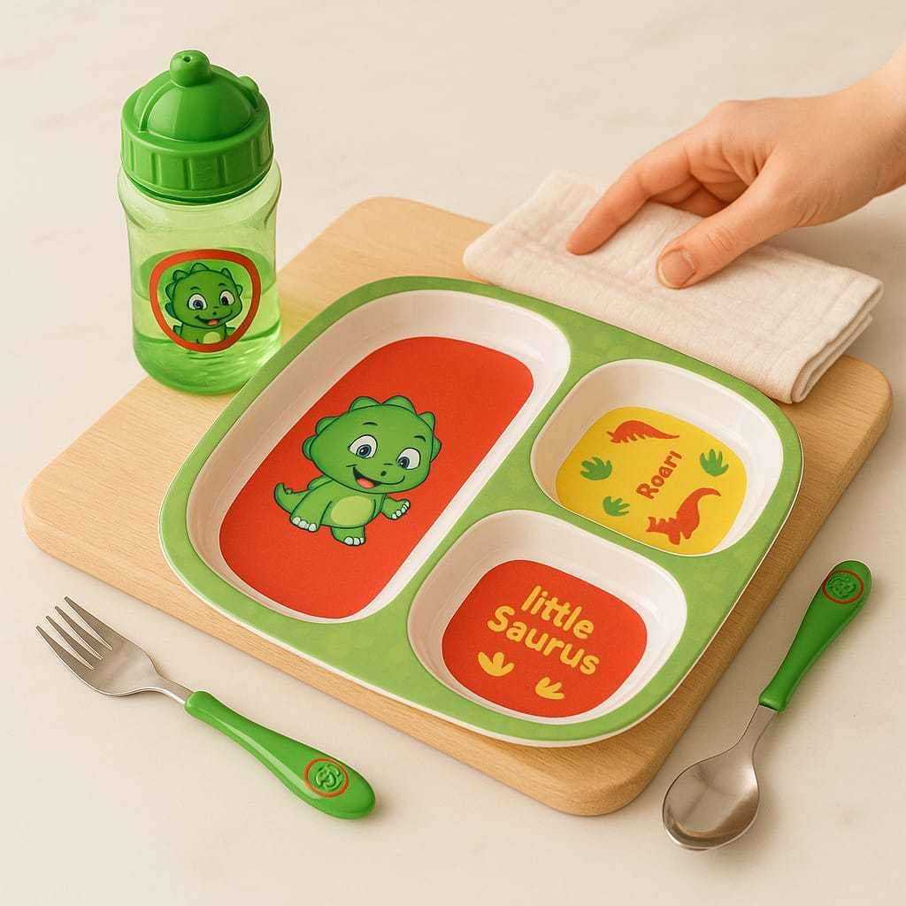 Kit 4 Peças Alimentação Infantil Prato Garfo Colher e Garrafinha Sortido