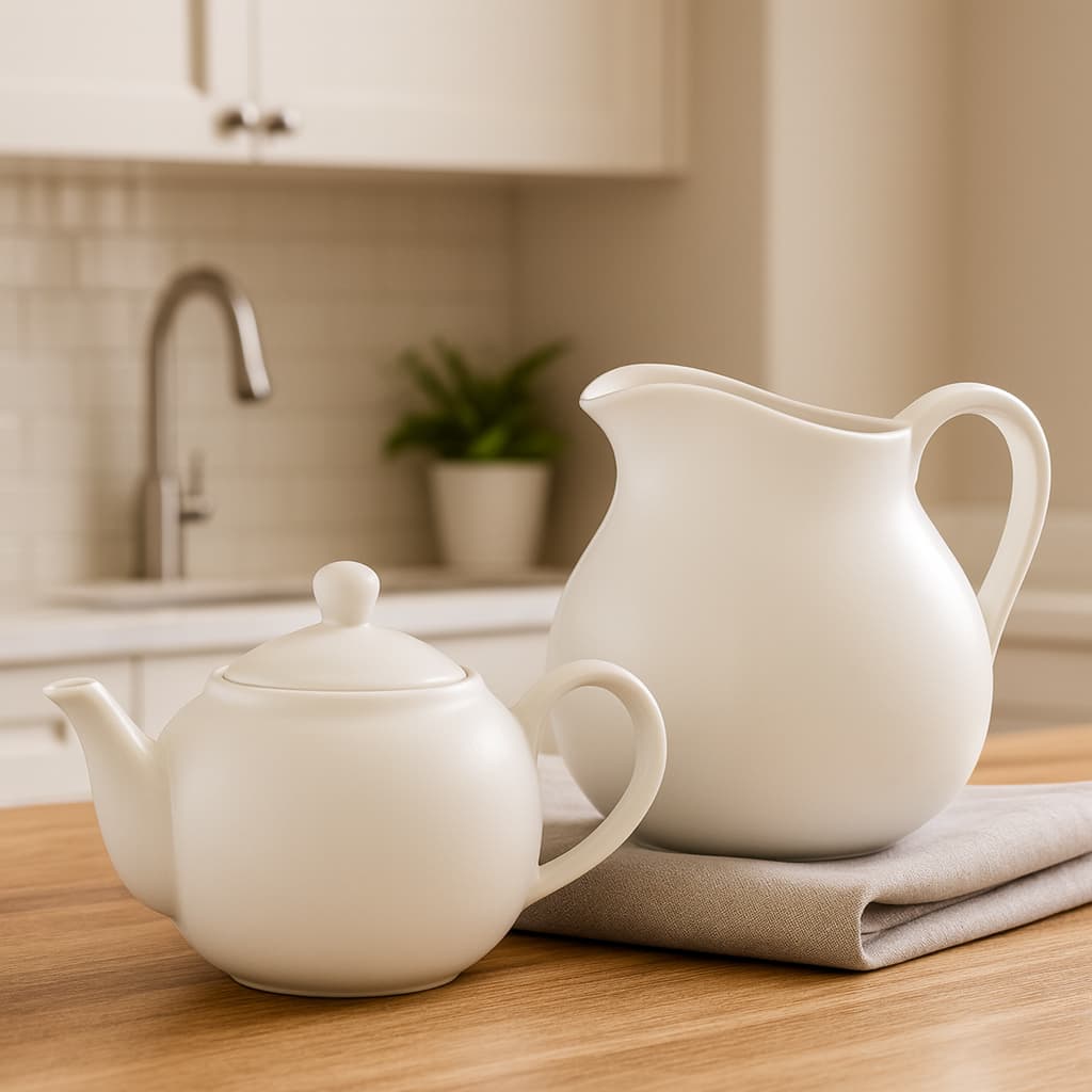 Kit Bule 500ml e Leiteira 750ml Porcelana Branca Mesa Posta Cafe Chá Cozinha Decorativa