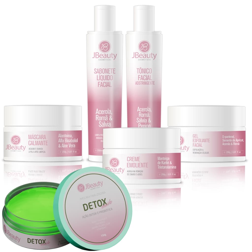 Kit Limpeza de Pele Profissional Jbeauty 5 Itens + Detox Mask JBeauty 150g Ação Prebiótica