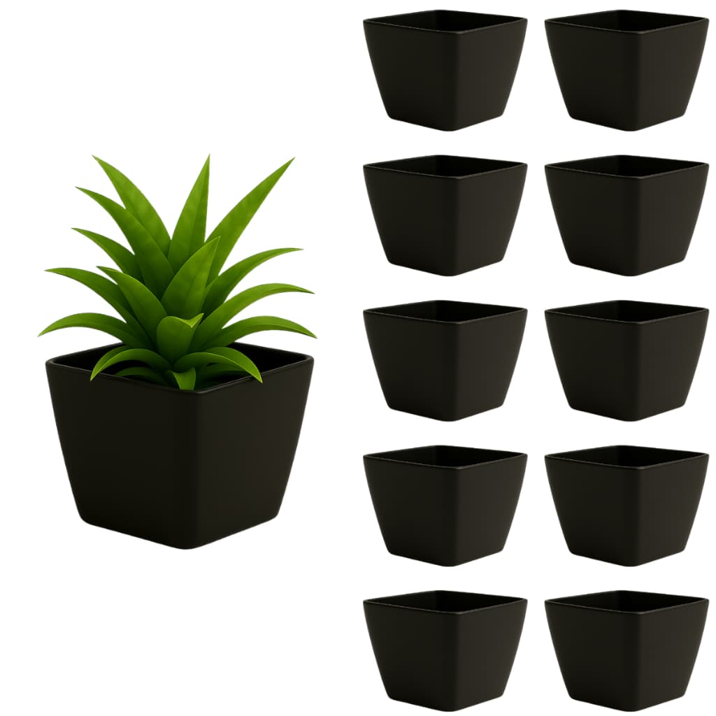 Kit 10 Vaso Quadrado Preto 750ml Plastico para Plantas Flores Suculentas Decoracao