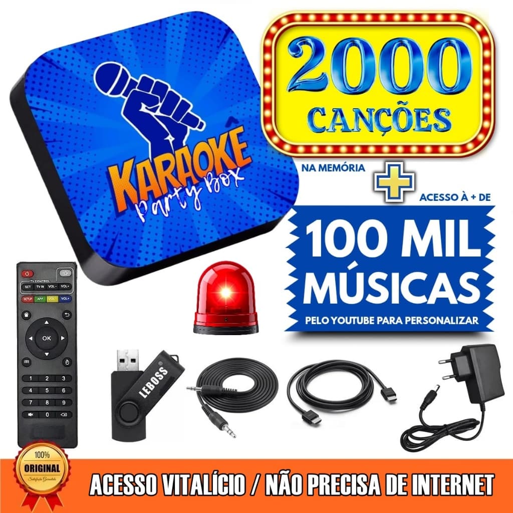 Karaokê Party Box Azul Profissional +De 2000 Músicas Sistema Com Pontuação (Não Precisa de Internet)