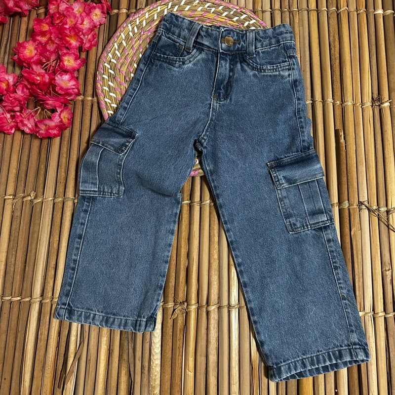 CALÇA INFANTIL MENINAS CARGO WIDE LEG JEANS LEANDRA MENINAS