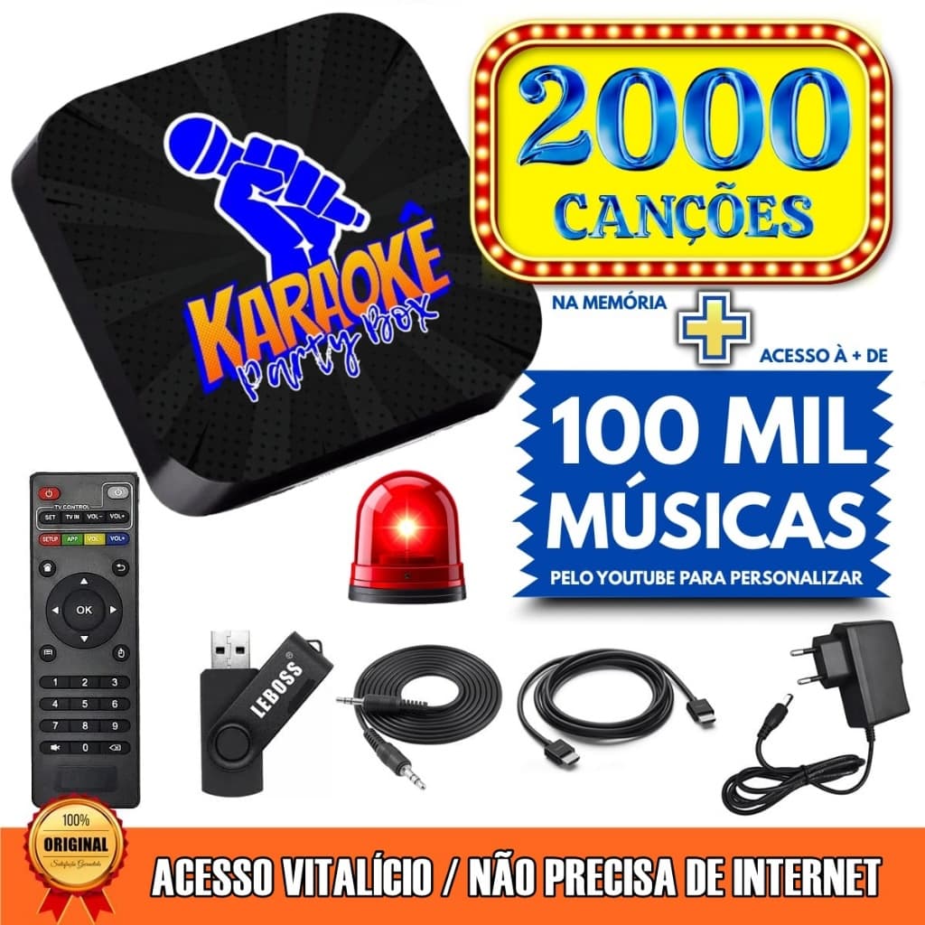 Karaokê Party Box Profissional Preto +De 2000 Músicas Jukebox (Com Pontuação) Não Precisa Internet