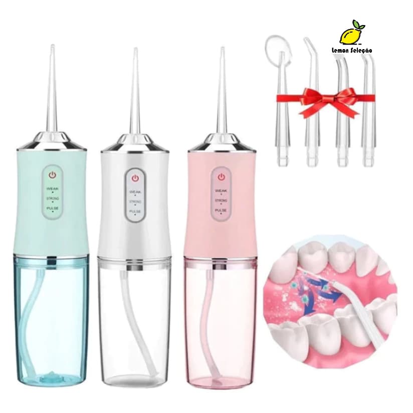 Irrigador Bucal USB Multifuncional 3 em 1 Jato Água Fio Dental Limpador Dentes
