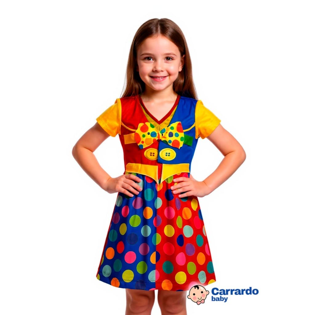 Fantasia Palhacinha Infantil Colorida Confortável Menina Carnaval Festa Escola Brincar Aniversário