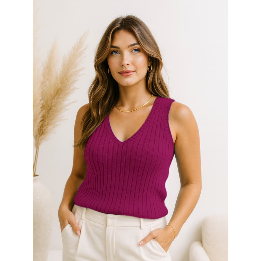 Blusa feminina regata básica canelada elegante tricot premium