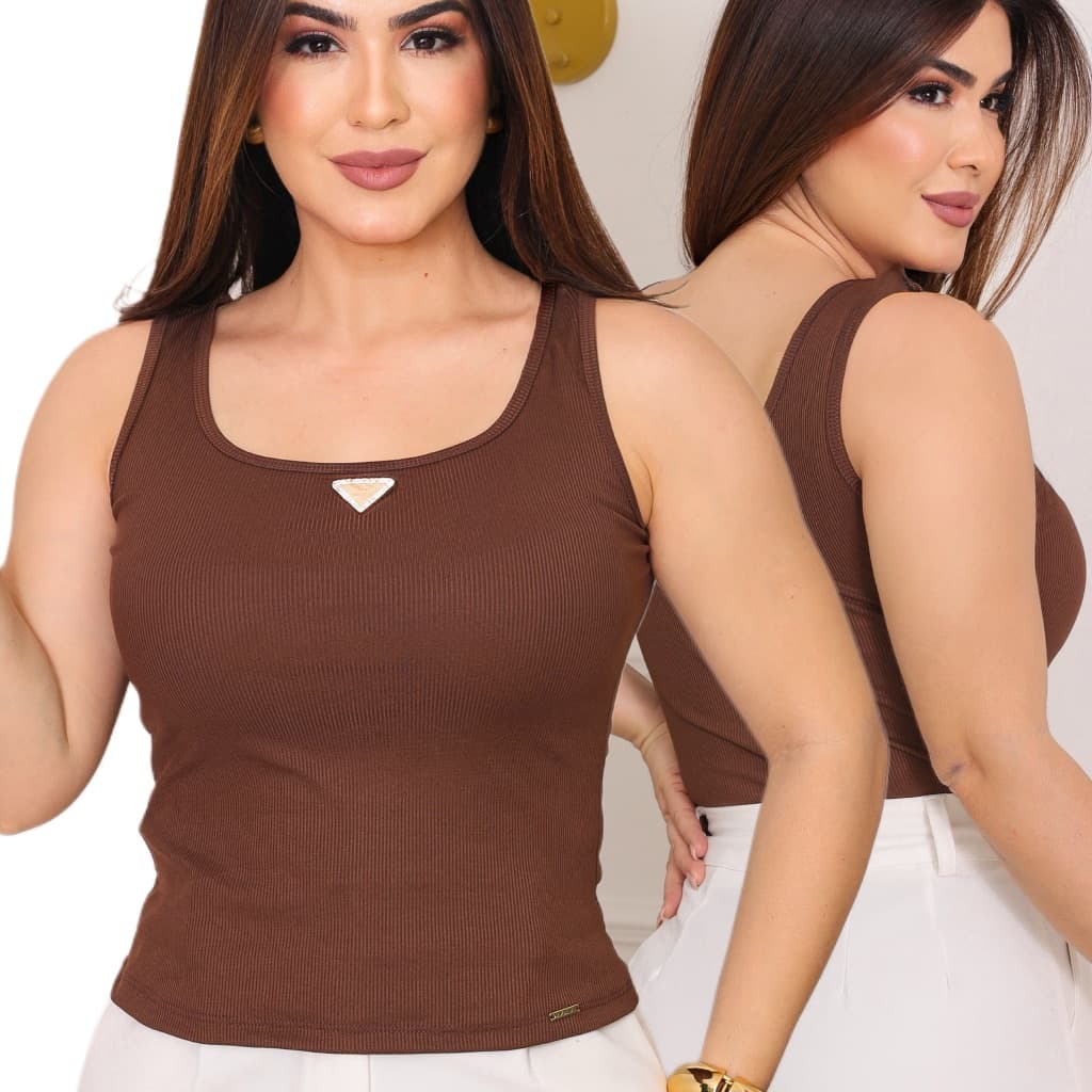 Regata com broche de metal Malha Canelada de Alta Qualidade