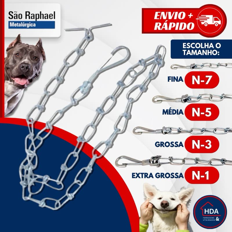 Coleira Corrente Metal Para Cachorro Pet 1,5M Fina Média Grossa - São Rafael