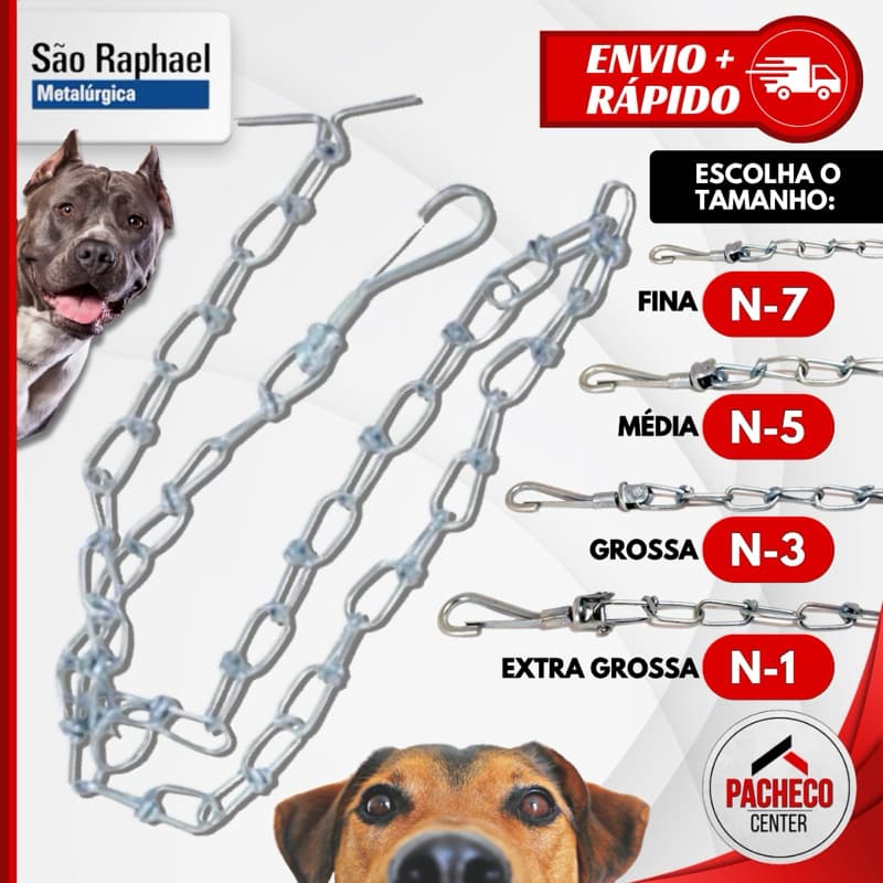 Coleira Corrente Metal Para Cachorro Pet 1,5M Grossa Média Fina - São Rafael