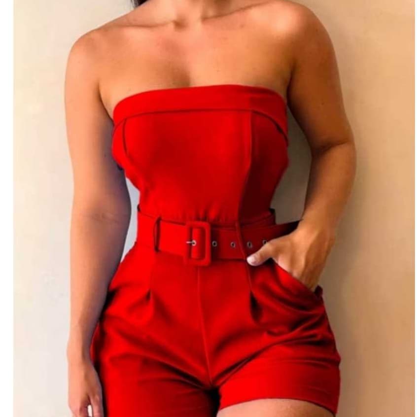 Macaquinho Alfaiataria femiminina  Curto Com Cinto e Bojo Macaquinho feminino Liquidação2026**&