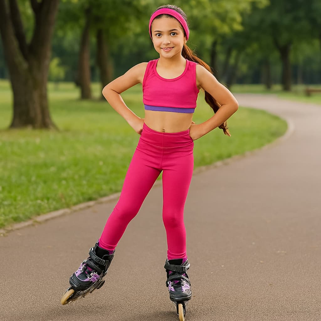 Conjunto Fitness Infantil Roupa de Treino Feminina Calça e Top Kids Ginastica