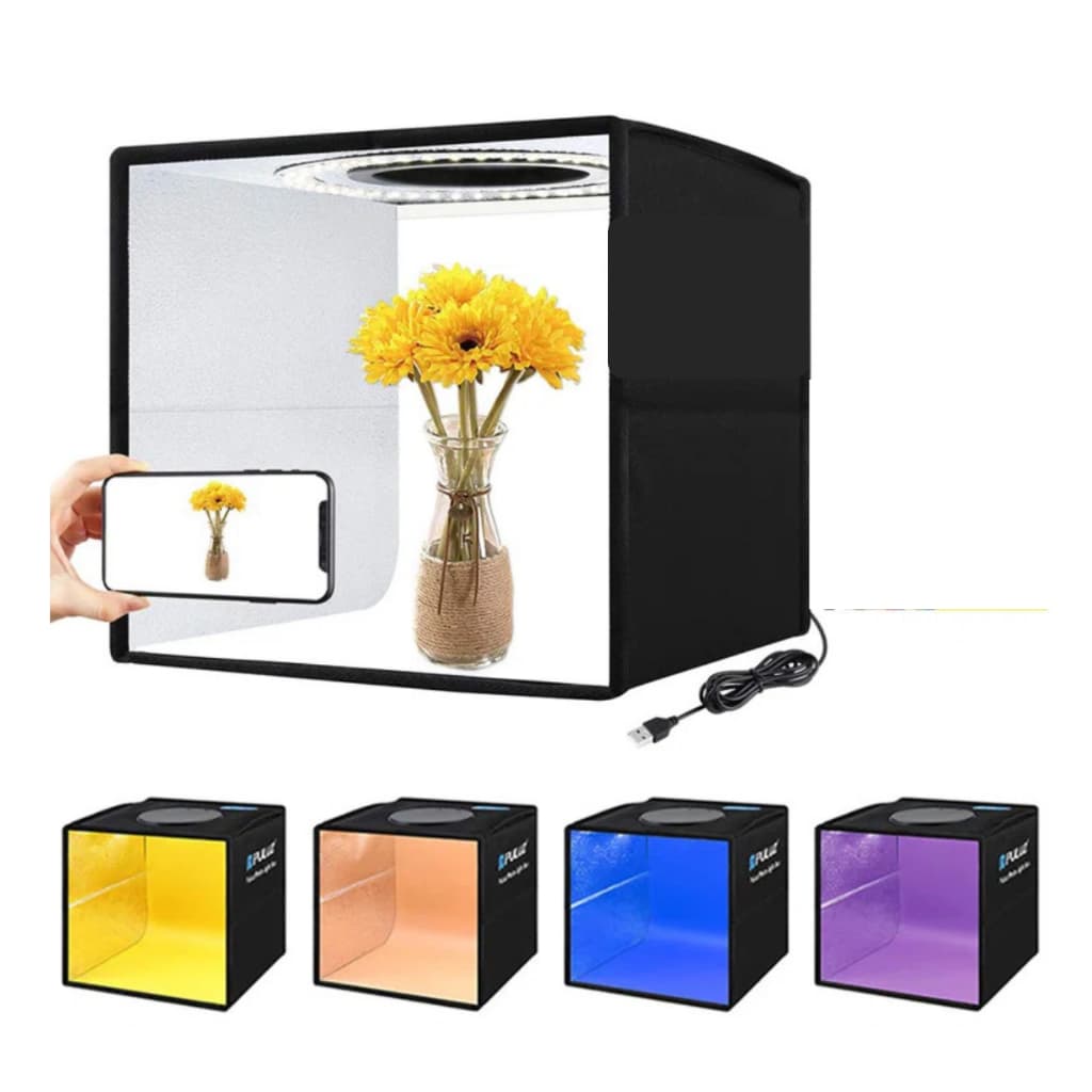 Mini estudio fotográfico 40x40, Box fotográfico, photográfia com iluminação led usb