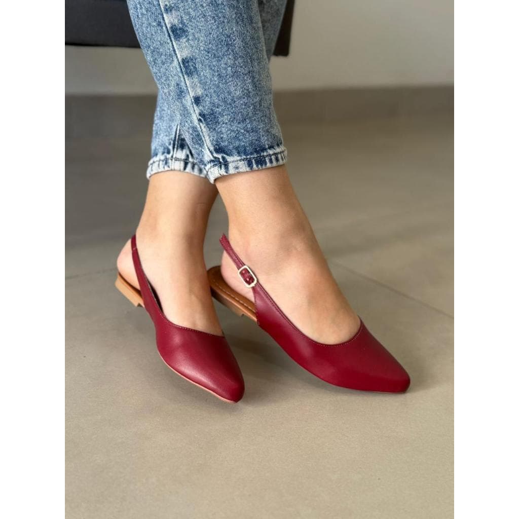 Sapatilha Bico Fino Slingback do 33 ao 43 Feminina Social Confortavel Preto Vermelho Marsala Nude Prata Dourada OffWhite