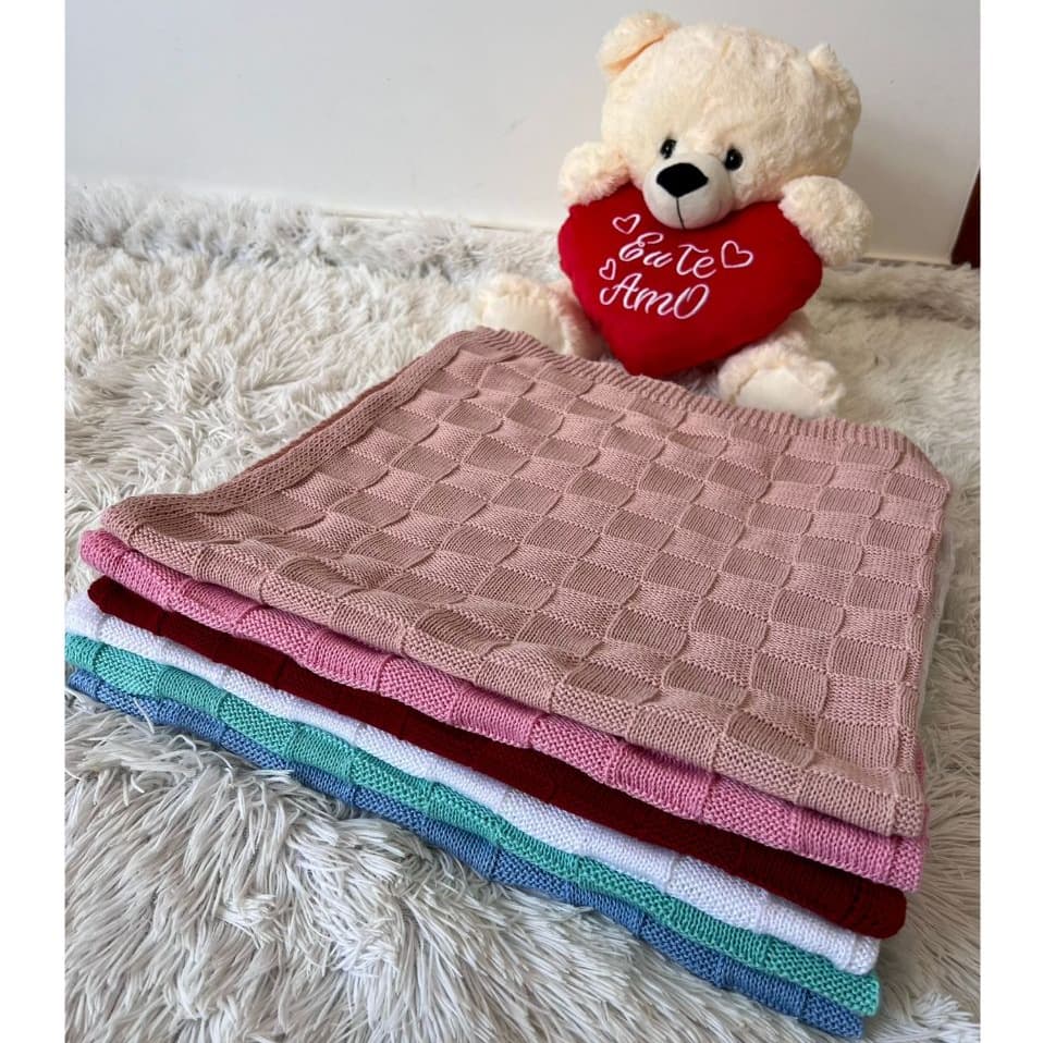 Manta Bebê Tricot Saída Maternidade Cobertor Recén Nascido Menina Menino Charmilly Tricot