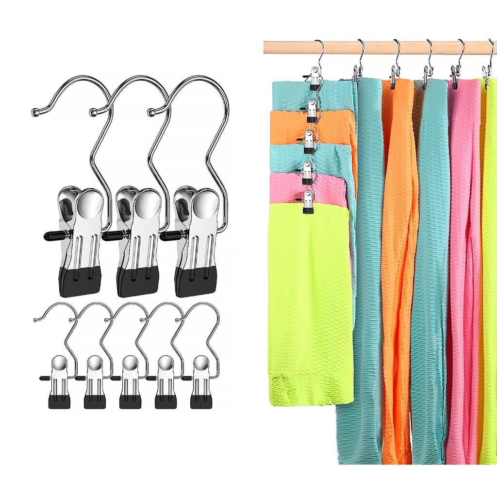 Kit 10 Cabide Metal Com Prendedor Clip Para Pendurar Calça Armário Presilha Roupas Gancho Giratório