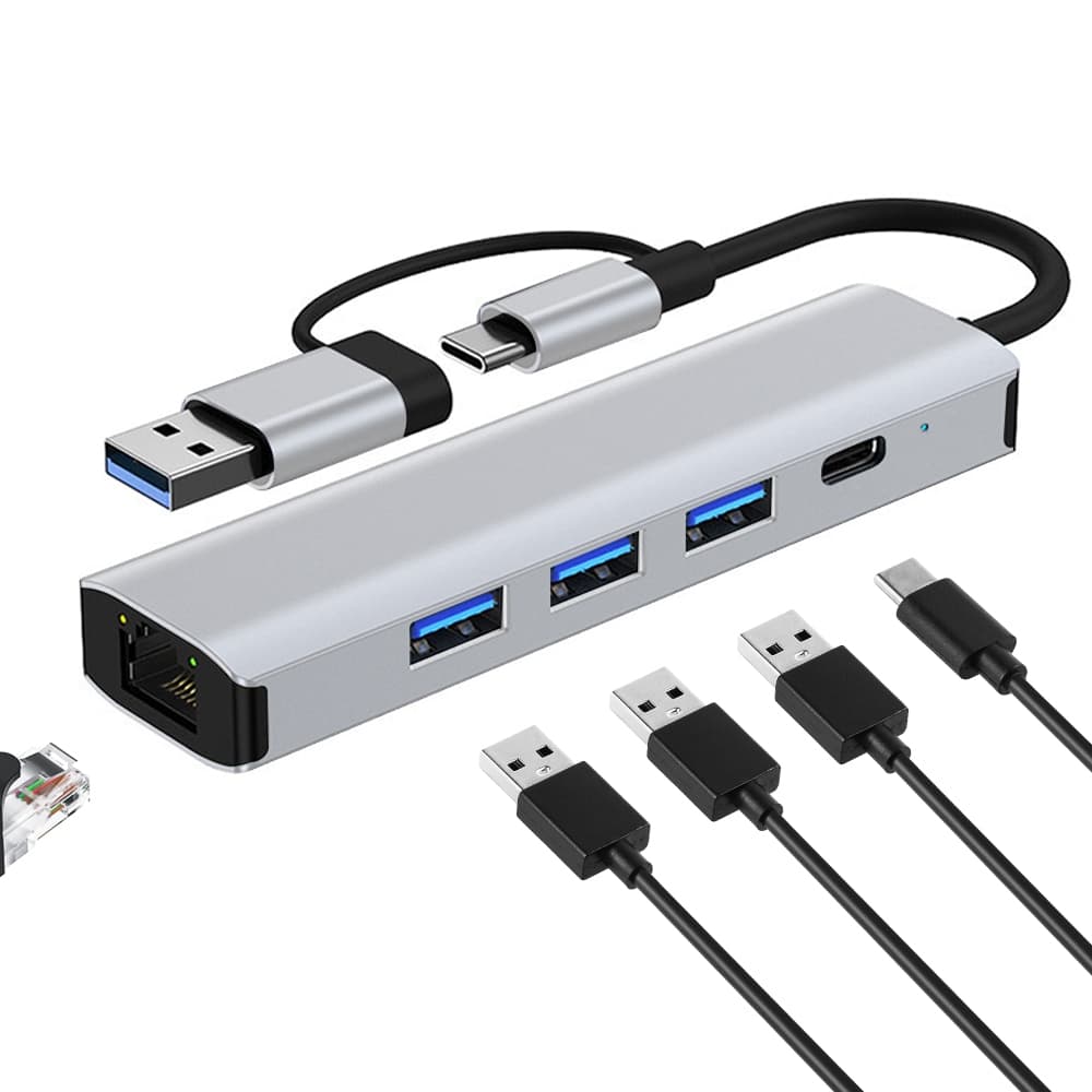 5 em1 com Hub USB Tipo C De Alta Velocidade 3.0 Porta Multi Adaptador RJ45 SD TF Para Computado