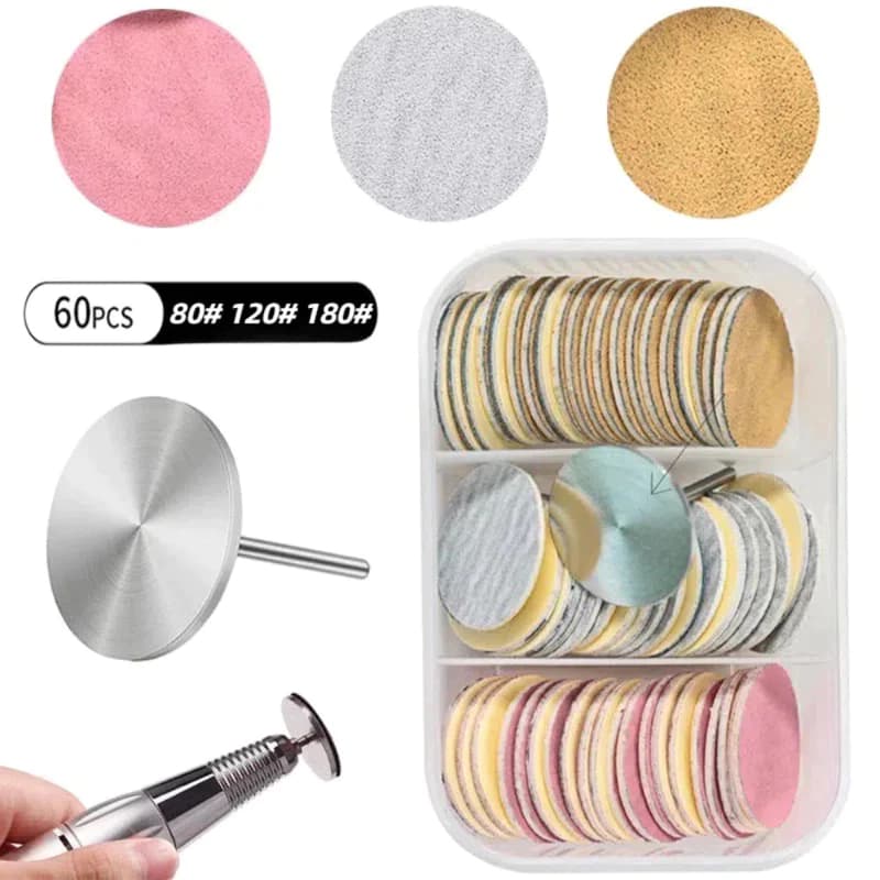 Kit Suporte Broca Mais Lixas Caixinha com 60 Lixas Adesiva com Suporte 2.35mm para Micro Motor