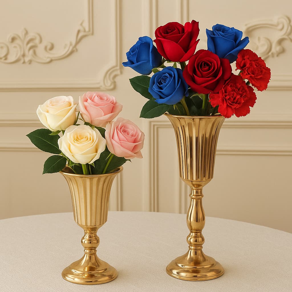 Vaso de Ferro Dourado Grande, Suporte Decorativo Elegante para Casamento e Arranjos Florais, Altura 39cm