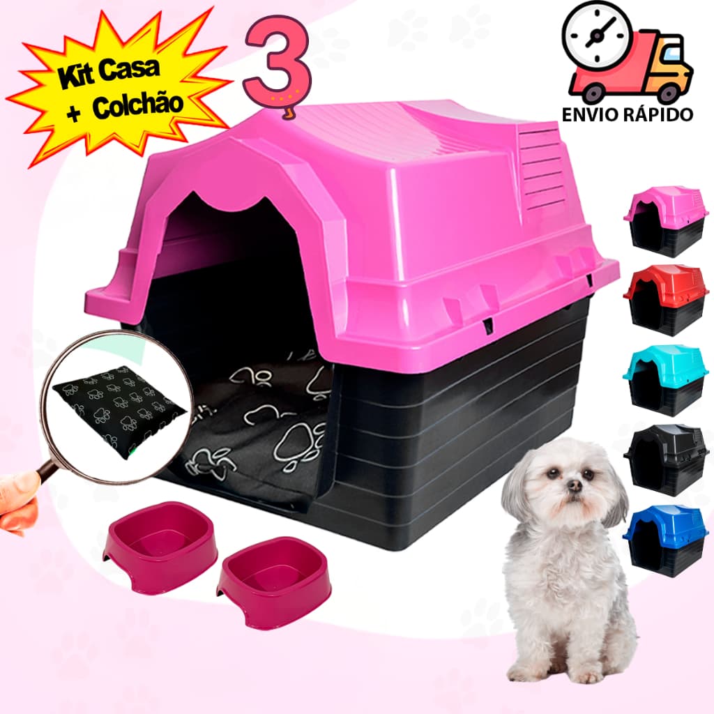 Casinha N3 + caminha + Comedouro Bebedouro Cachorro Pequeno Caminha Para Cachorro Casa Pet